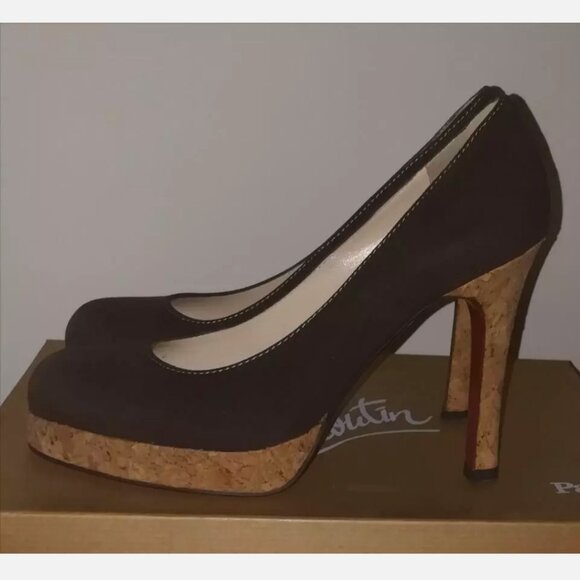 Christian Louboutin 36 Bruges Brown Suede Cork Platform Simple Pumps - Picture 10 of 11